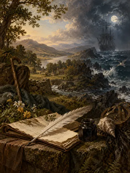 Symbolic literary illustration for William Wordsworth Samuel Taylor Coleridge