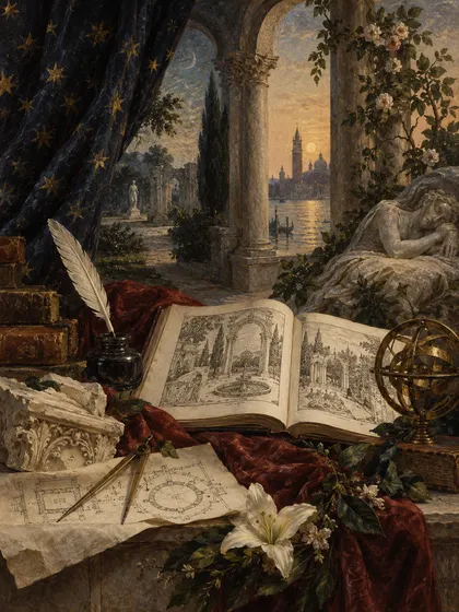 Symbolic literary illustration for Francesco Colonna