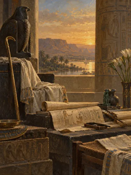 Symbolic literary illustration for Ptahhotep Kagemna