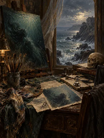 Symbolic literary illustration for Robert Bloch Henry Kuttner