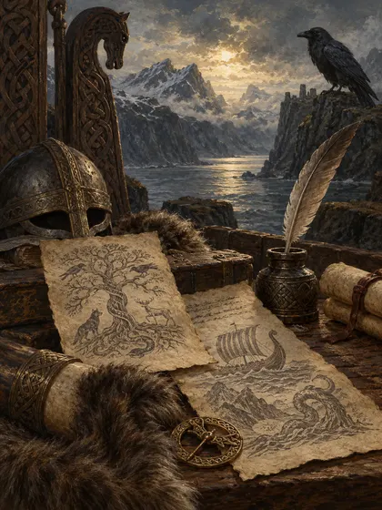 Symbolic literary illustration for Sæmundur fróði Snorri Sturluson