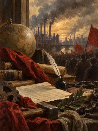 Symbolic literary illustration for Karl Marx Friedrich Engels