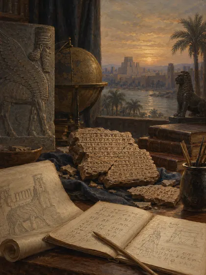 Symbolic literary illustration for Morris Jastrow Albert Tobias Clay