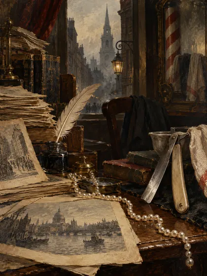Symbolic literary illustration for James Malcolm Rymer Thomas Peckett Prest